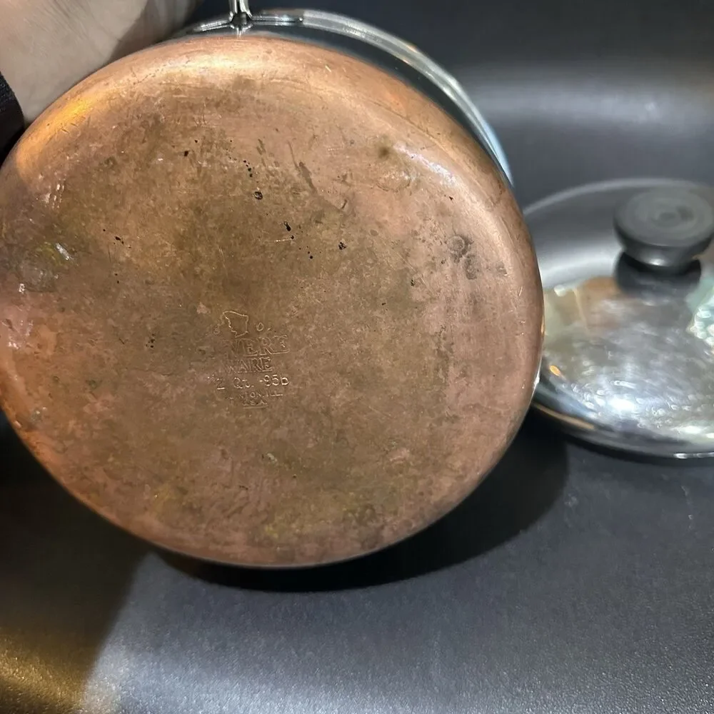 Revere Ware 2 Qt 85B Copper Bottom Stainless Steel Saucepan w/ Lid Long Handle